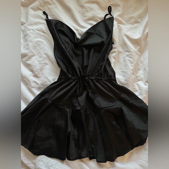 (NEW) Fashion Nova - Black Satin Mini Slip Dress (Size S) - Picture 3 of 6